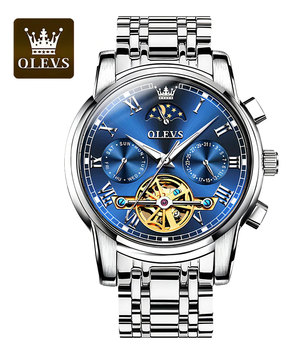 OLEVS Reloj Automático de Lujo con Diamantes Tourbillon de Acero Inoxidable Original