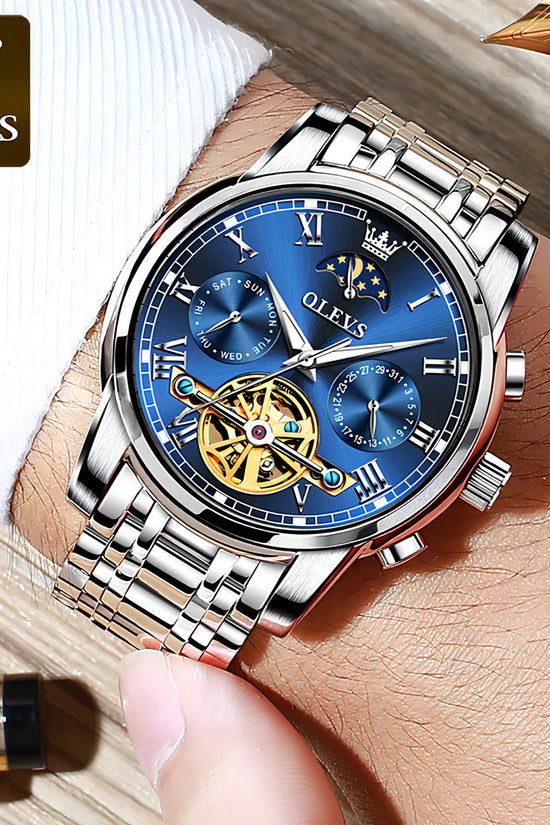 OLEVS Reloj Automático de Lujo con Diamantes Tourbillon de Acero Inoxidable Original