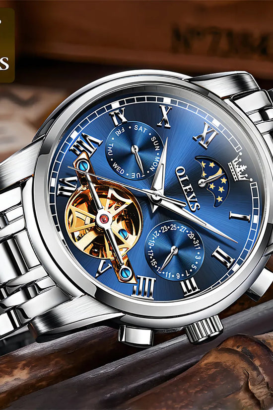 OLEVS Reloj Automático de Lujo con Diamantes Tourbillon de Acero Inoxidable Original