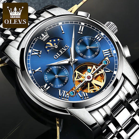 OLEVS Reloj Automático de Lujo con Diamantes Tourbillon de Acero Inoxidable Original