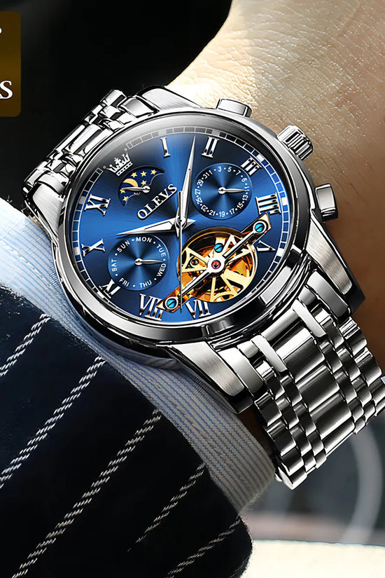 OLEVS Reloj Automático de Lujo con Diamantes Tourbillon de Acero Inoxidable Original