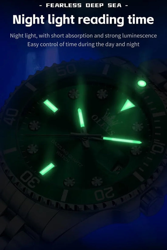 OLEVS Reloj Verde para Hombre, Lujo Plateado, Acero Inoxidable