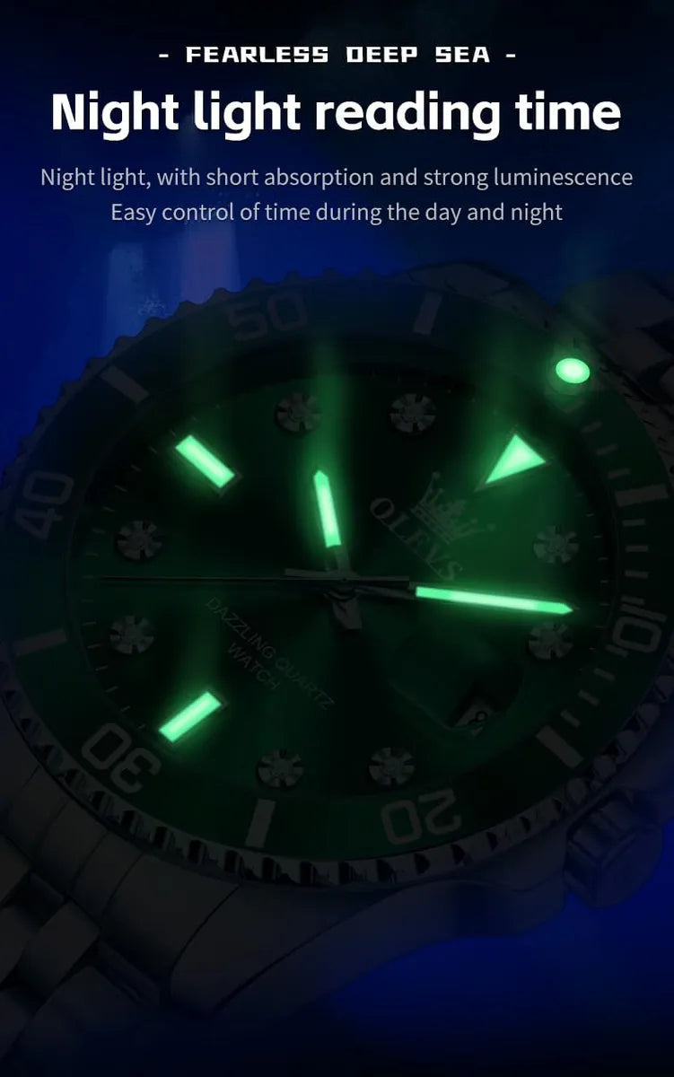OLEVS Reloj Verde para Hombre, Lujo Plateado, Acero Inoxidable