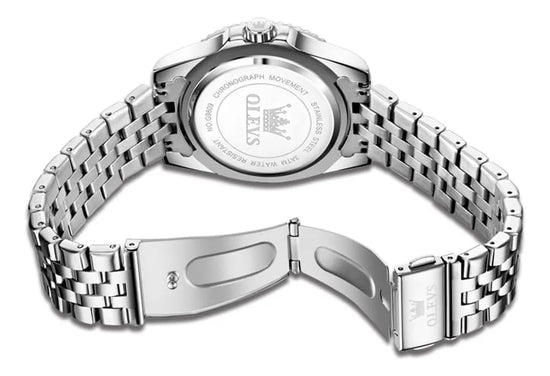 OLEVS Reloj Verde para Hombre, Lujo Plateado, Acero Inoxidable