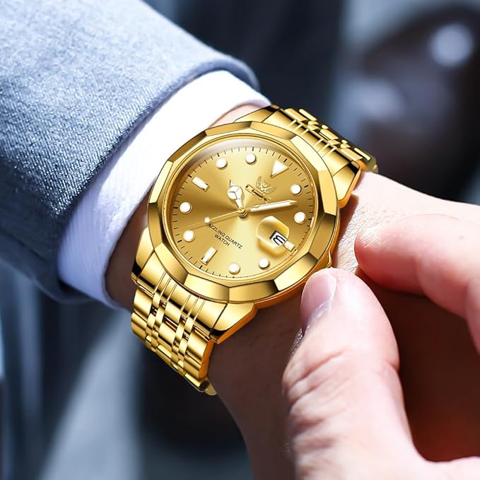Reloj de vestir OPK para hombre, dorado, de negocios, analógico