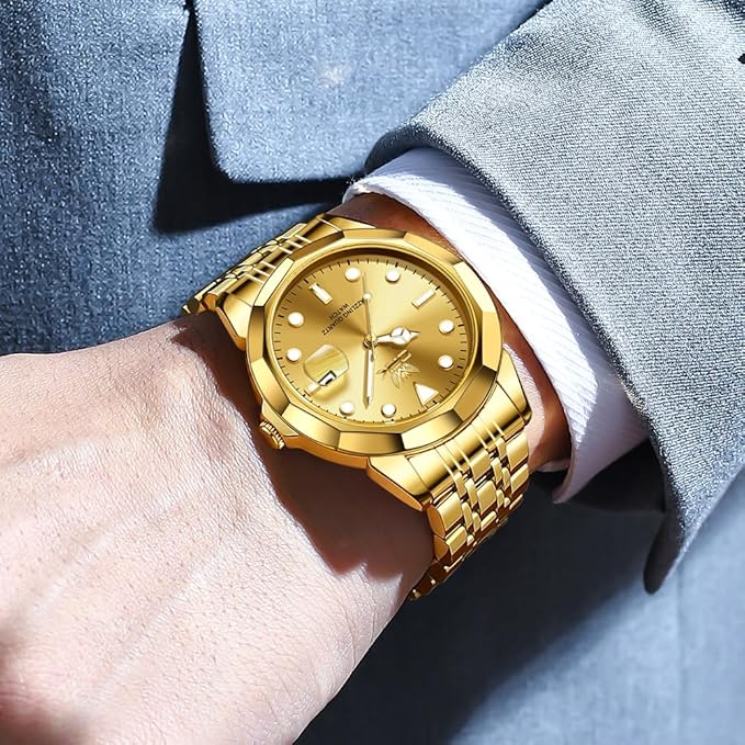 Reloj de vestir OPK para hombre, dorado, de negocios, analógico
