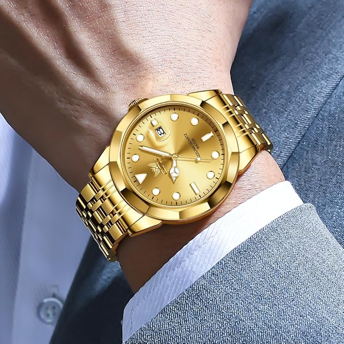 Reloj de vestir OPK para hombre, dorado, de negocios, analógico