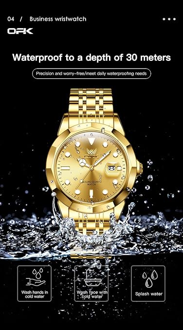 Reloj de vestir OPK para hombre, dorado, de negocios, analógico