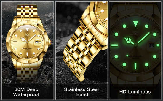 Reloj de vestir OPK para hombre, dorado, de negocios, analógico