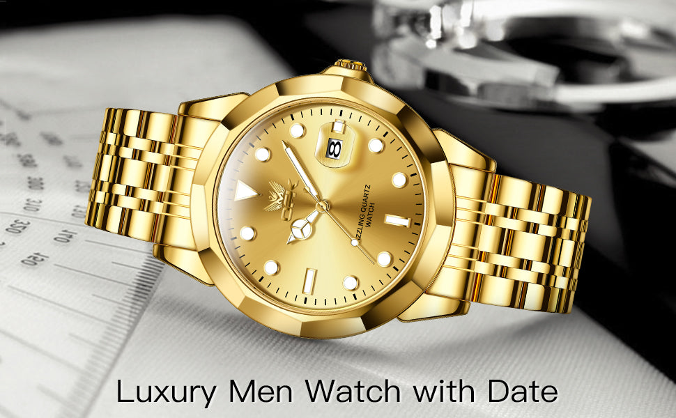 Reloj de vestir OPK para hombre, dorado, de negocios, analógico