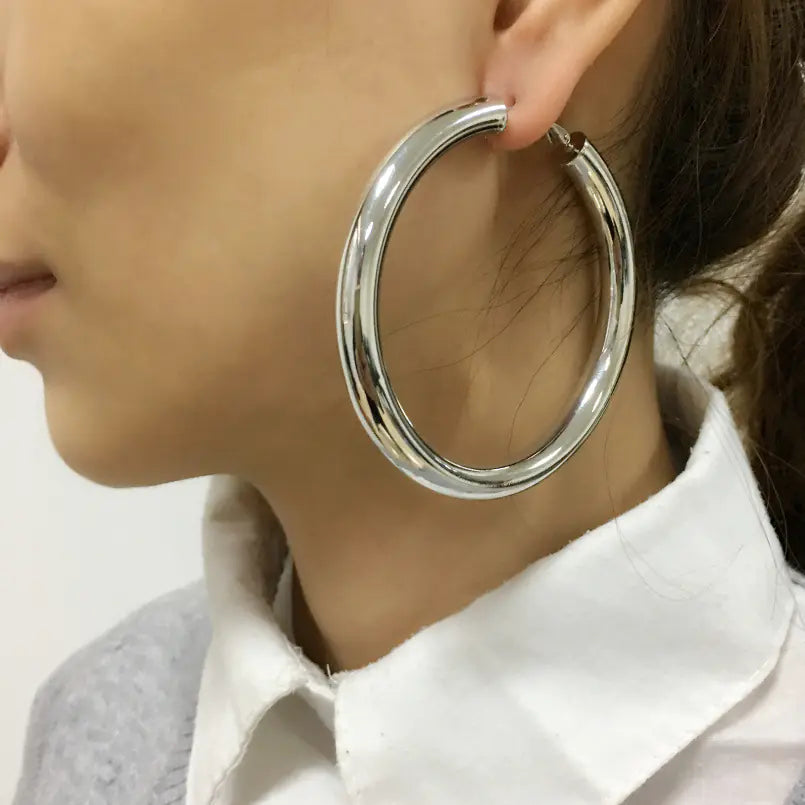Pendientes de Aro Huecos Grandes de Acero Inoxidable