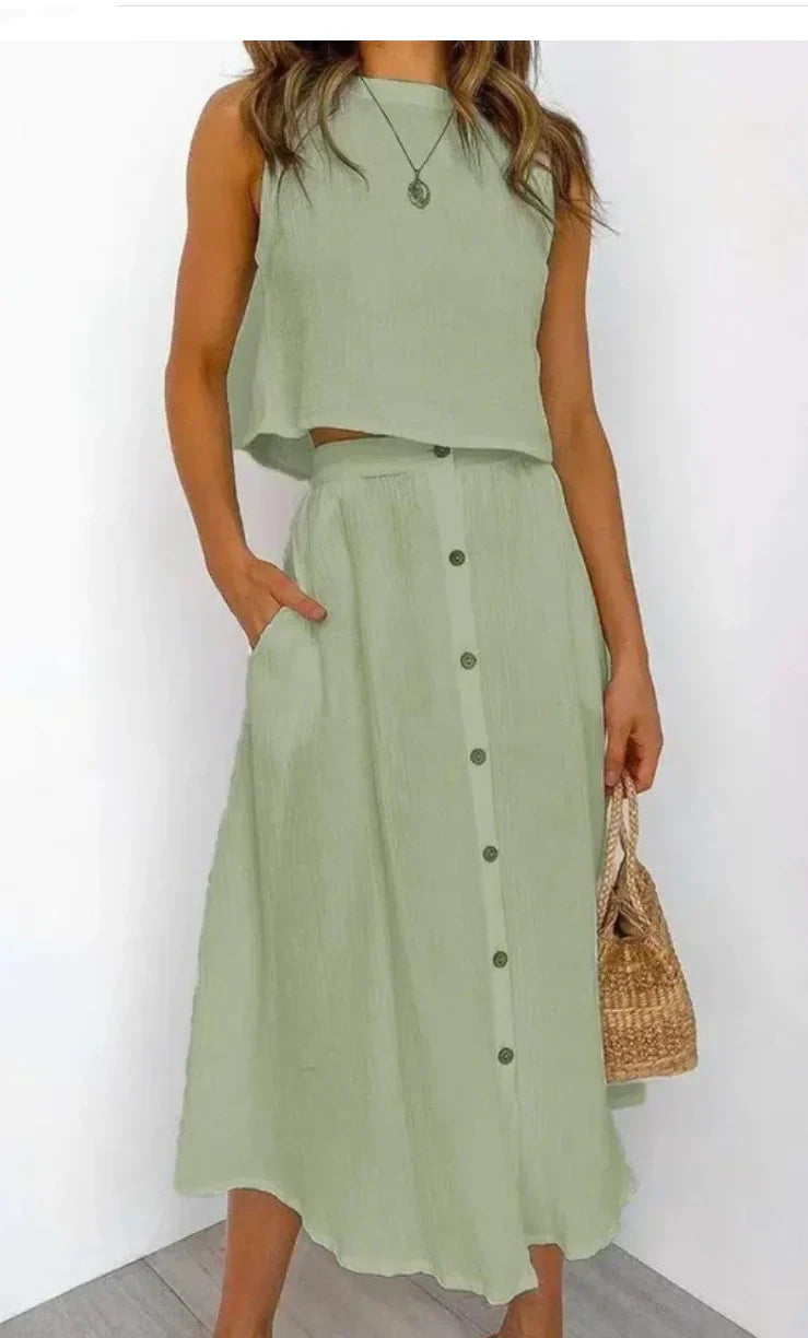 Conjunto de Chaleco y falda Midi - Sofisticación en Dos Piezas