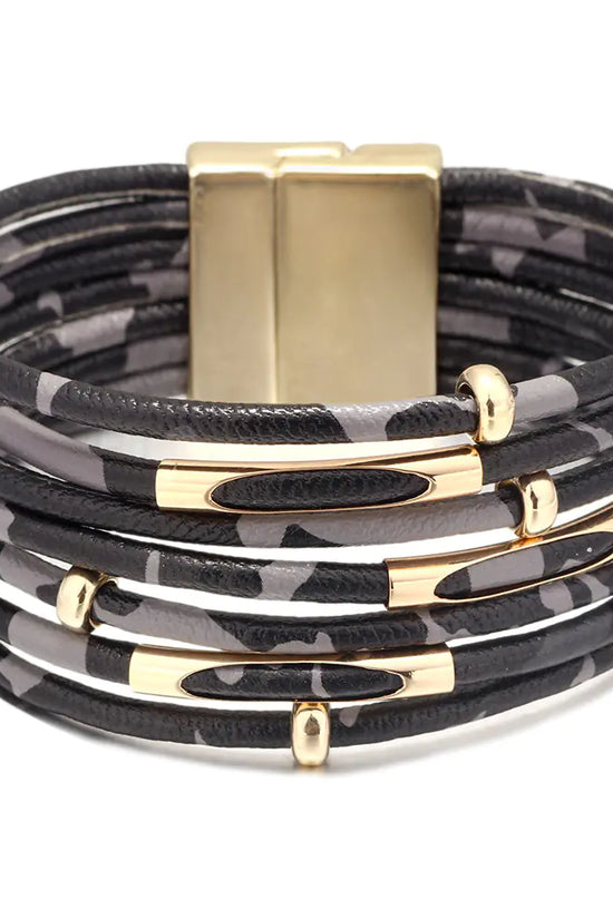 Pulsera de Cuero con Estampado de Leopardo