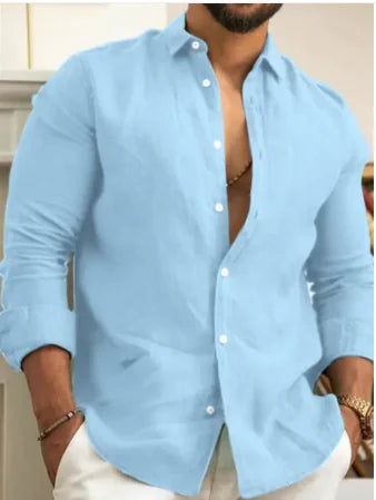 Camisa Casual de Algodón Lino para Hombre