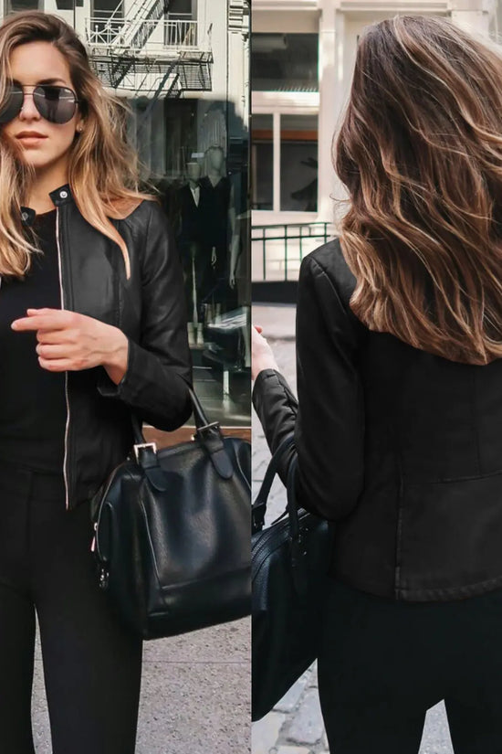 Chaqueta de Cuero Sintético doble vista negro