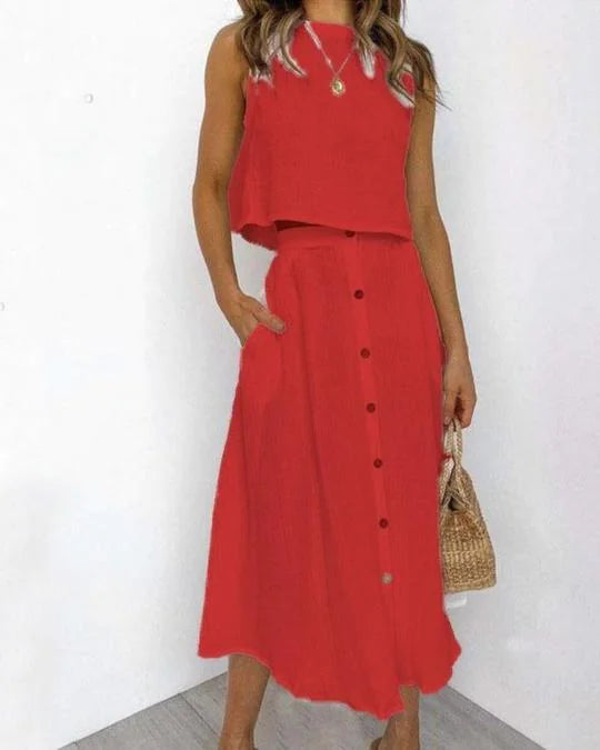 Conjunto de Chaleco y falda Midi - Sofisticación en Dos Piezas
