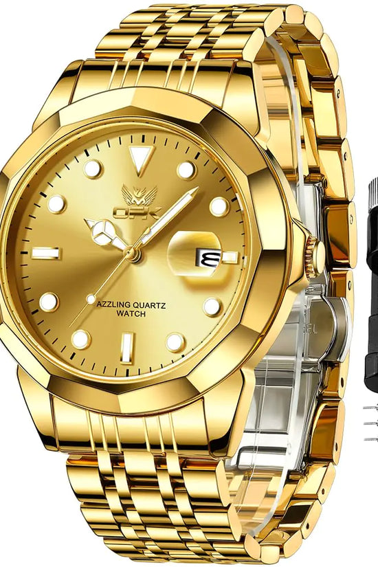 Reloj de vestir OPK para hombre, dorado, de negocios, analógico