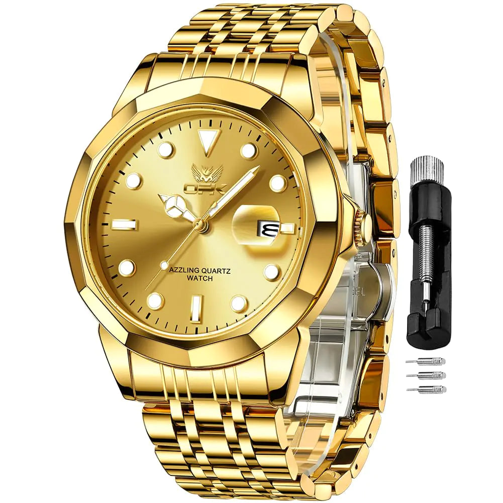 Reloj de vestir OPK para hombre, dorado, de negocios, analógico
