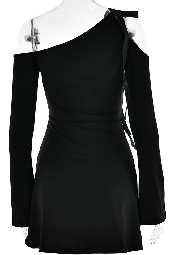 Vestido Largo de Cintura Alta con Mangas y Costuras