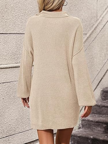 Vestido de Punto con Cuello Polo y Botones en Color Sólido