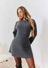 Vestido de Punto Acanalado Sólido de Moda, Cuello Alto