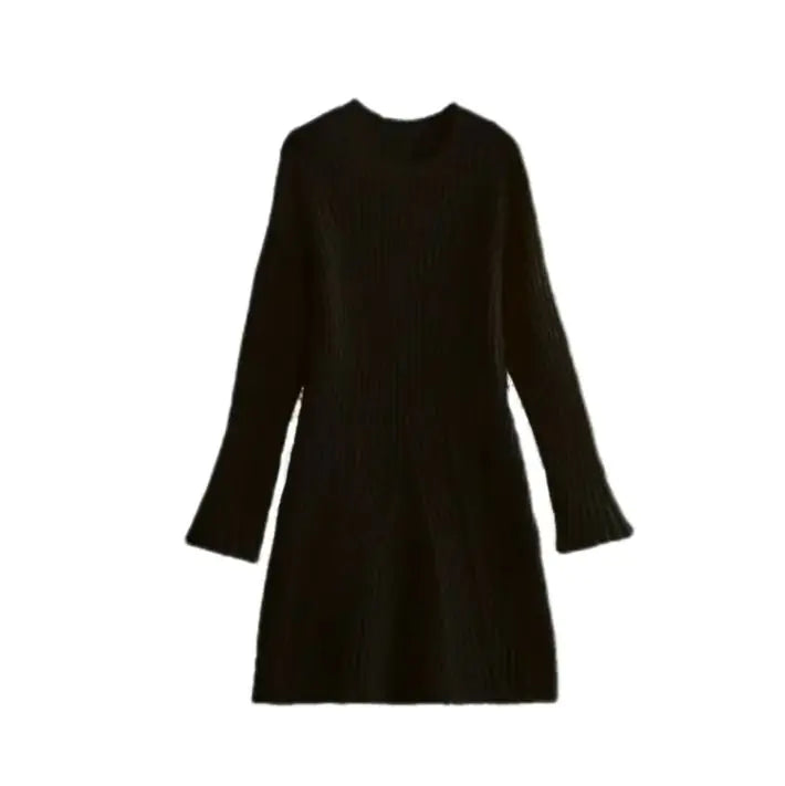 Vestido de Punto Acanalado Sólido de Moda, Cuello Alto